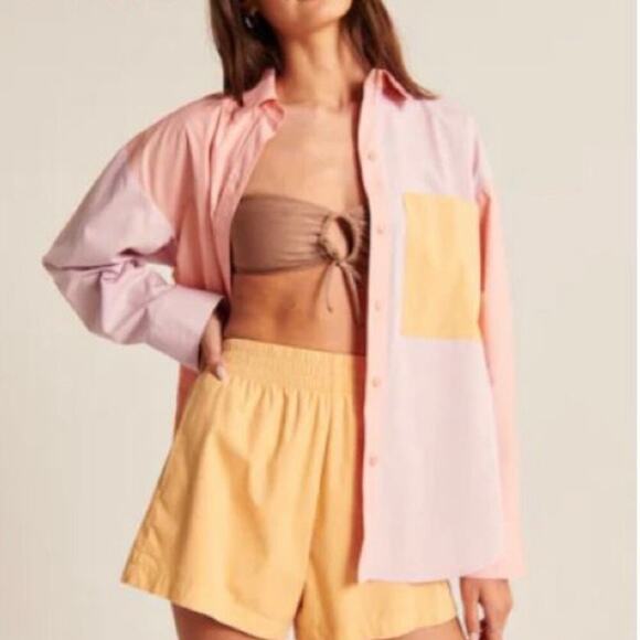 Abercrombie & Fitch Top Long Sleeve Colorblock Shirt Size L - Picture 2 of 7